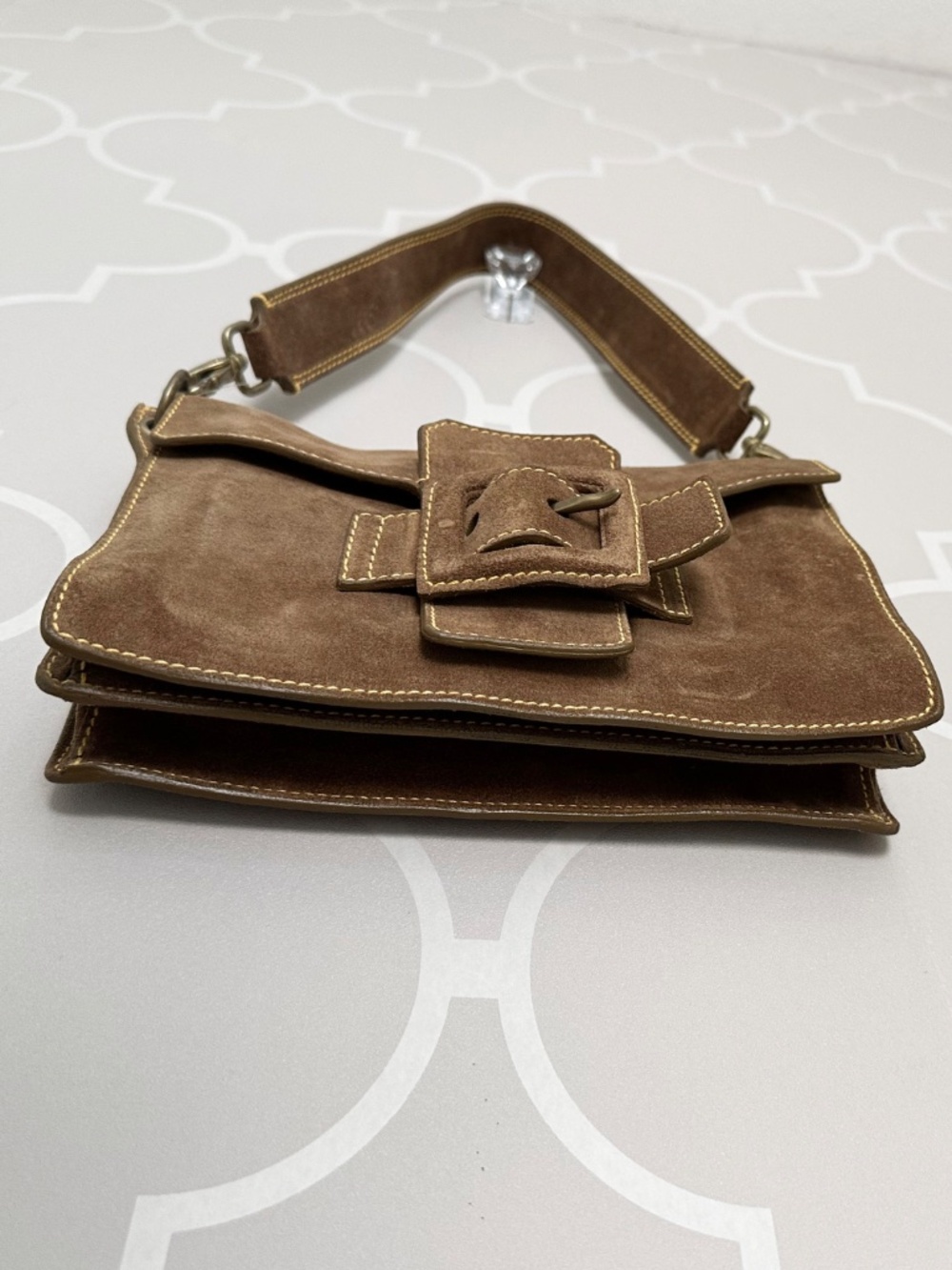 NWOT Vintage Miu Miu Brown Suede Buckle Shoulder Bag Y2K - Picture 11 of 14